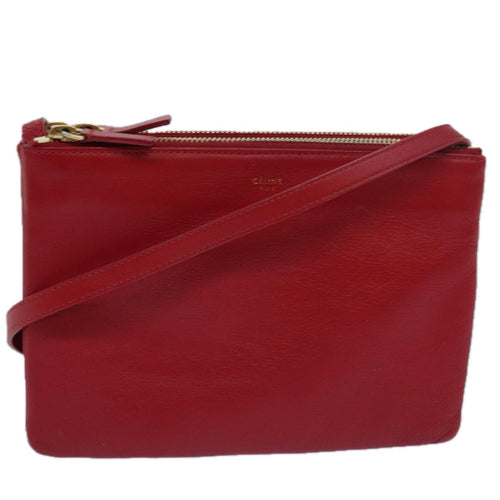 CELINE Trio Small Shoulder Bag Leather Red  15431