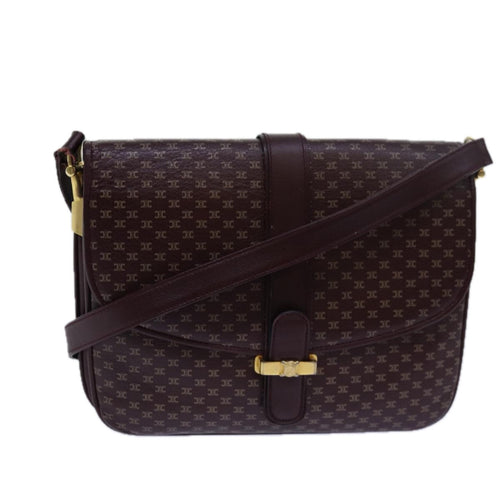 CELINE Macadam Canvas Shoulder Bag Leather Red  15455