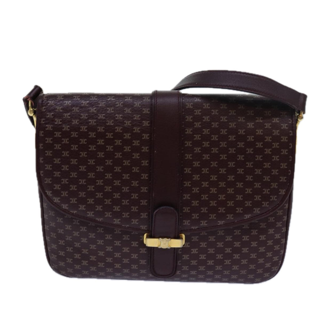 CELINE Macadam Canvas Shoulder Bag Leather Red  15455