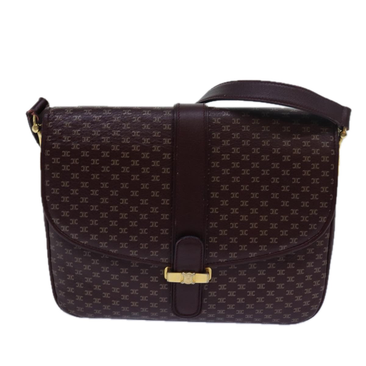 CELINE Macadam Canvas Shoulder Bag Leather Red  15455