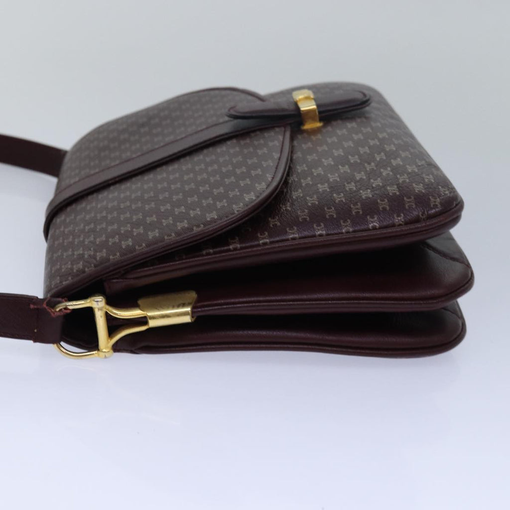 CELINE Macadam Canvas Shoulder Bag Leather Red  15455