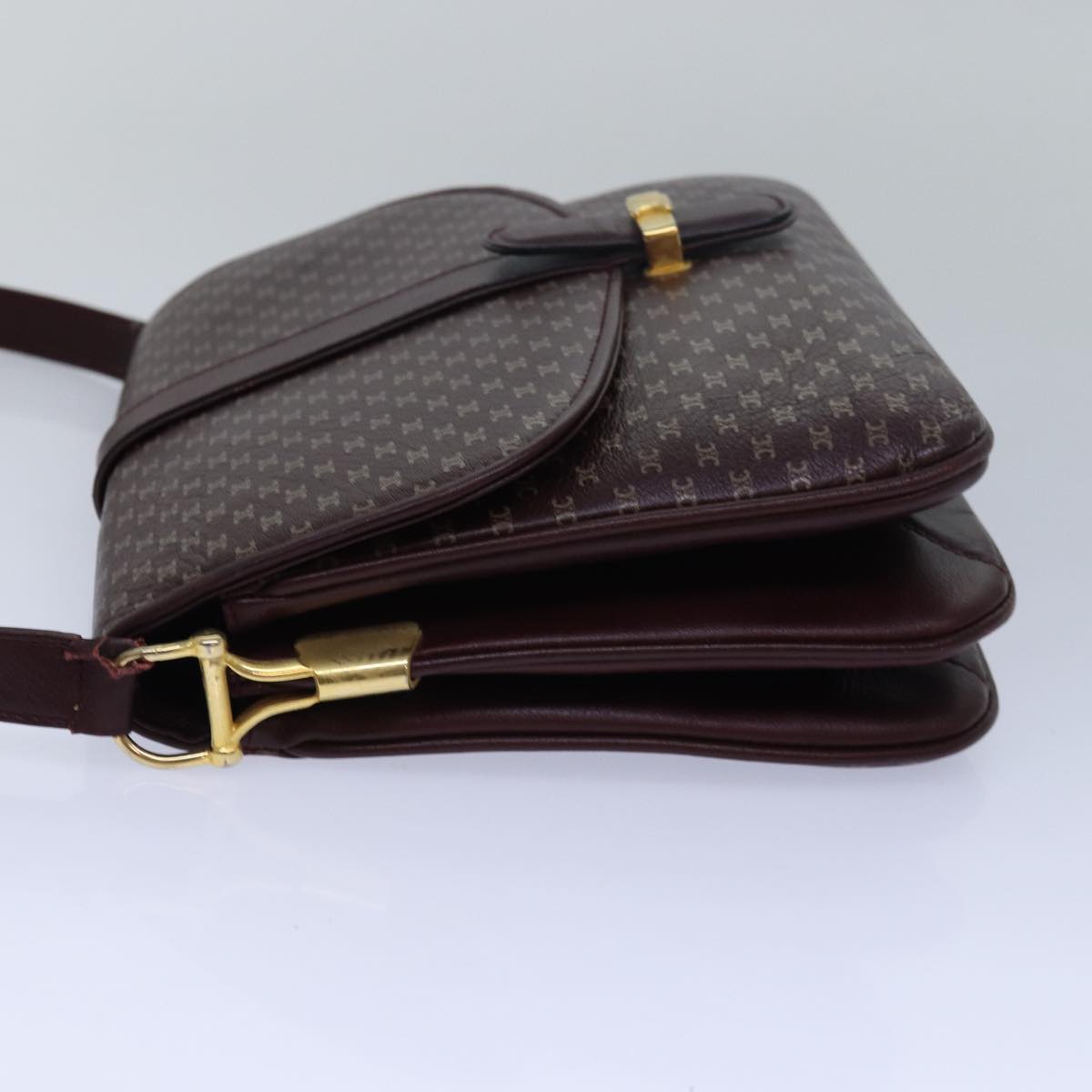 CELINE Macadam Canvas Shoulder Bag Leather Red  15455