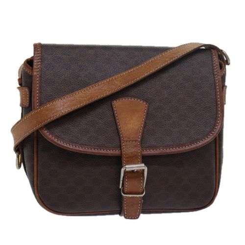 CELINE Macadam Canvas Shoulder Bag PVC Leather Brown  15468