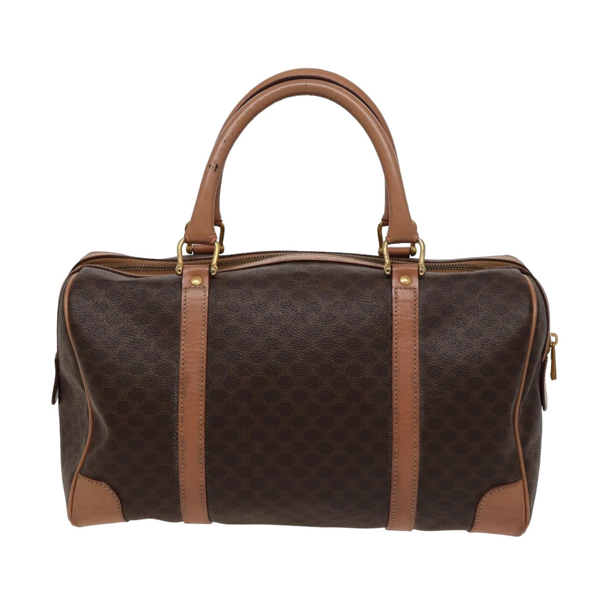 CELINE Macadam Canvas Boston Bag PVC Leather Brown  15490