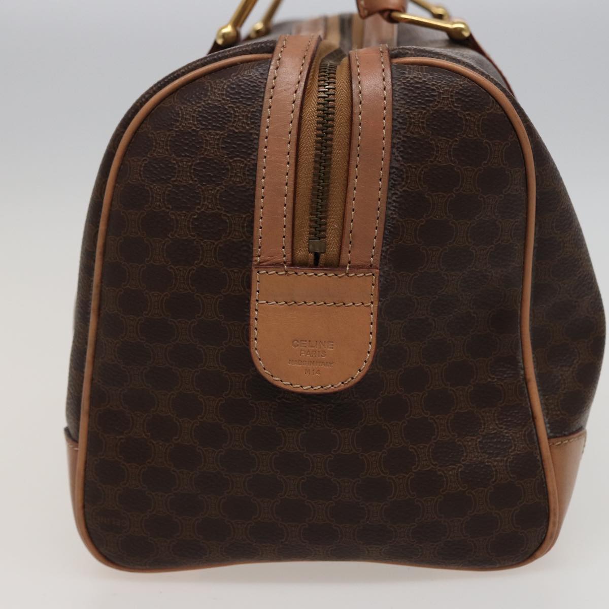 CELINE Macadam Canvas Boston Bag PVC Leather Brown  15490