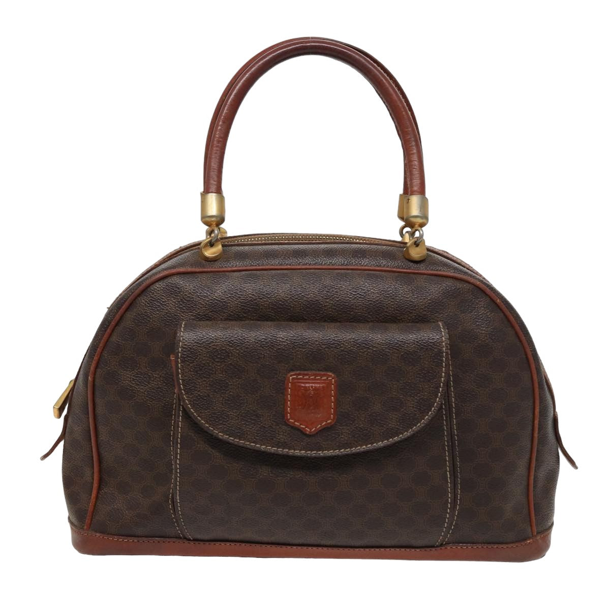 CELINE Macadam Canvas Hand Bag PVC Leather Brown Auth bs15491