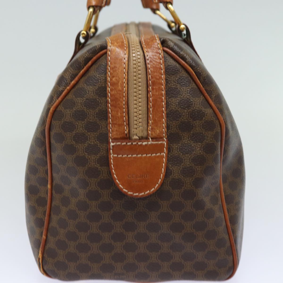 CELINE Macadam Canvas Boston Bag PVC Leather Brown  15494