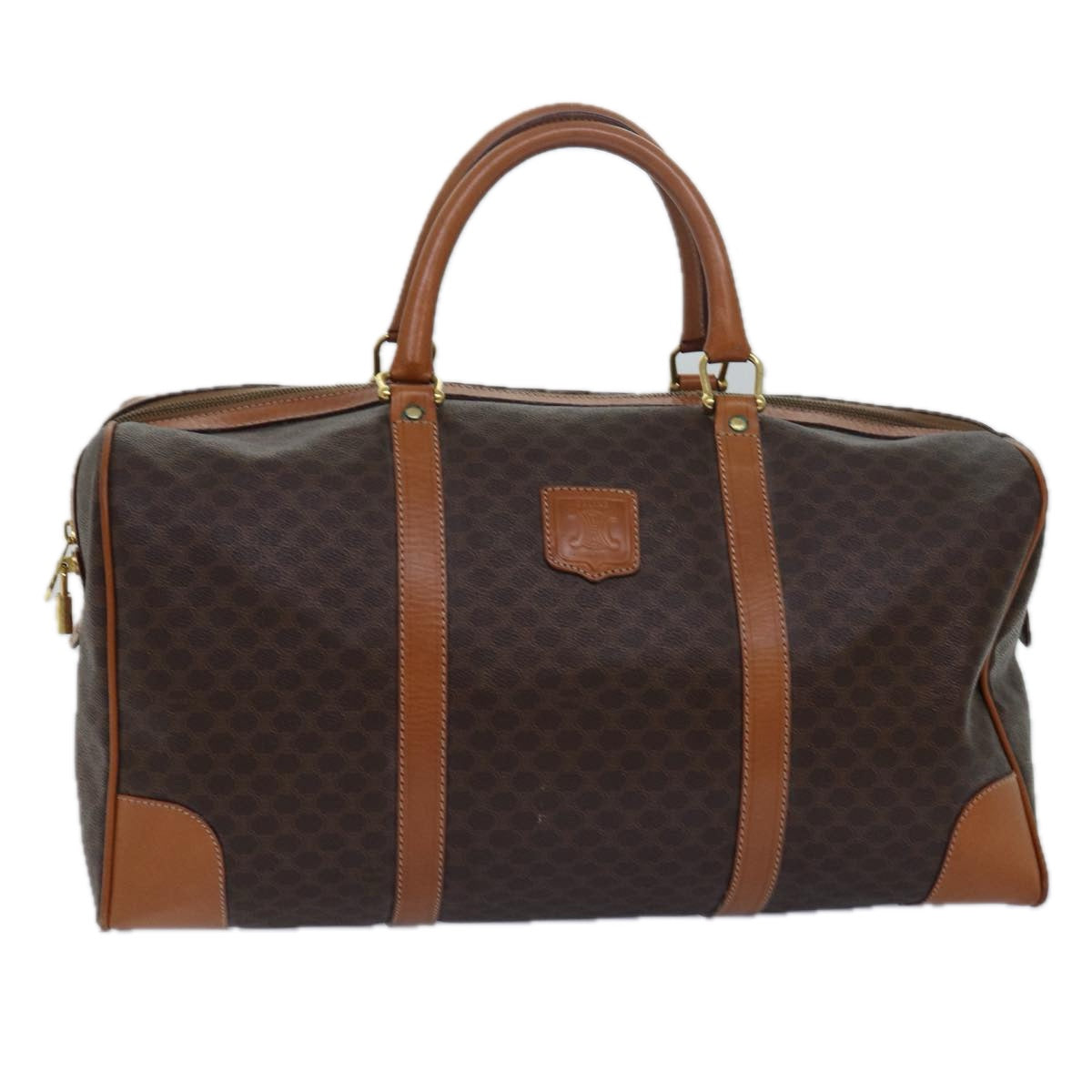 CELINE Macadam Canvas Boston Bag PVC Leather Brown  15495