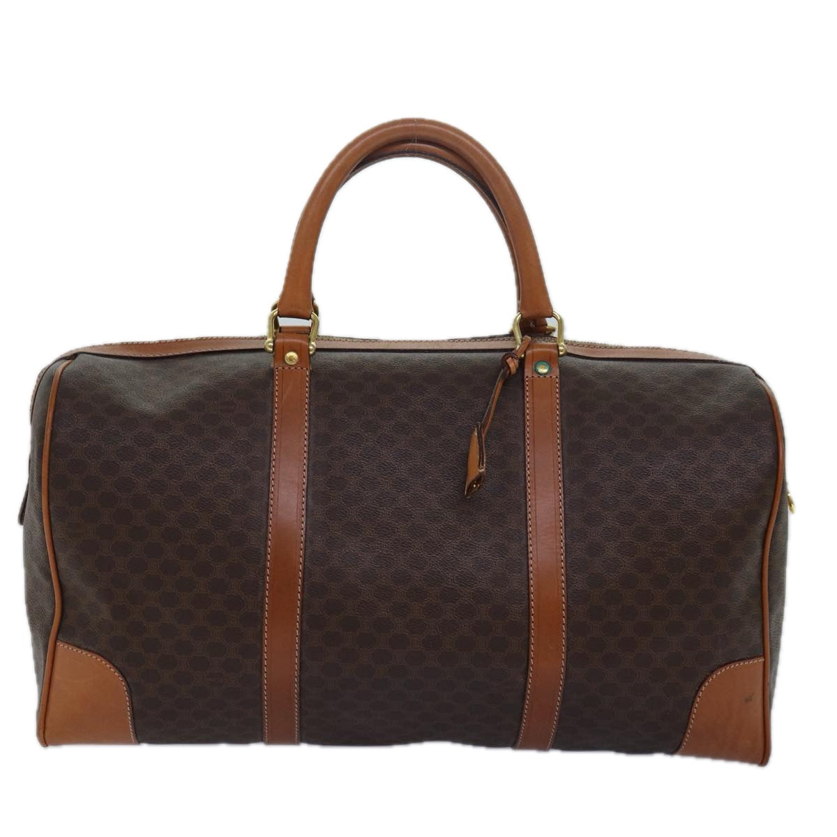 CELINE Macadam Canvas Boston Bag PVC Leather Brown  15495