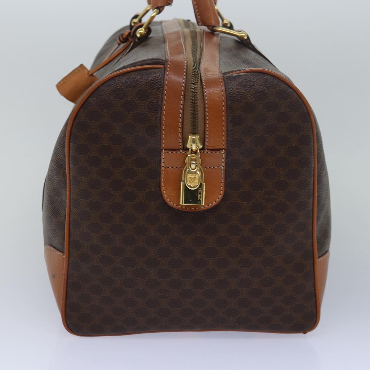 CELINE Macadam Canvas Boston Bag PVC Leather Brown  15495