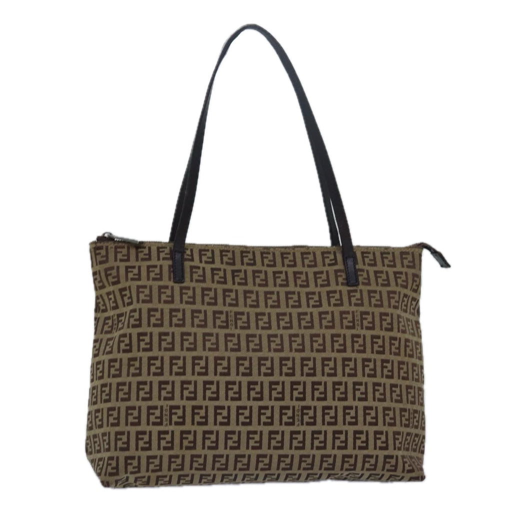 FENDI Zucchino Canvas Tote Bag Brown Blackbs15507