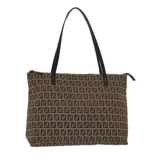 FENDI Zucchino Canvas Tote Bag Brown Blackbs15507