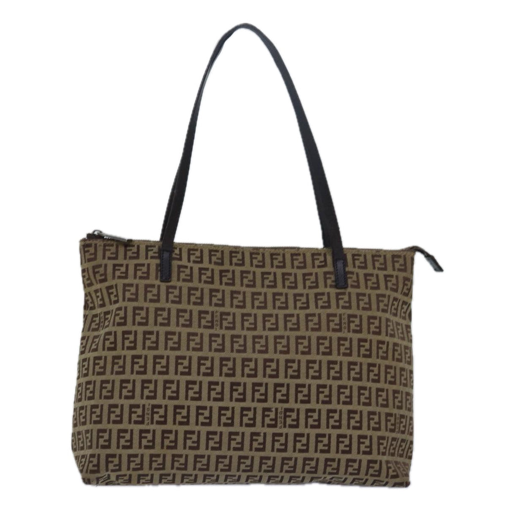 FENDI Zucchino Canvas Tote Bag Brown Blackbs15507