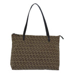FENDI Zucchino Canvas Tote Bag Brown Blackbs15507