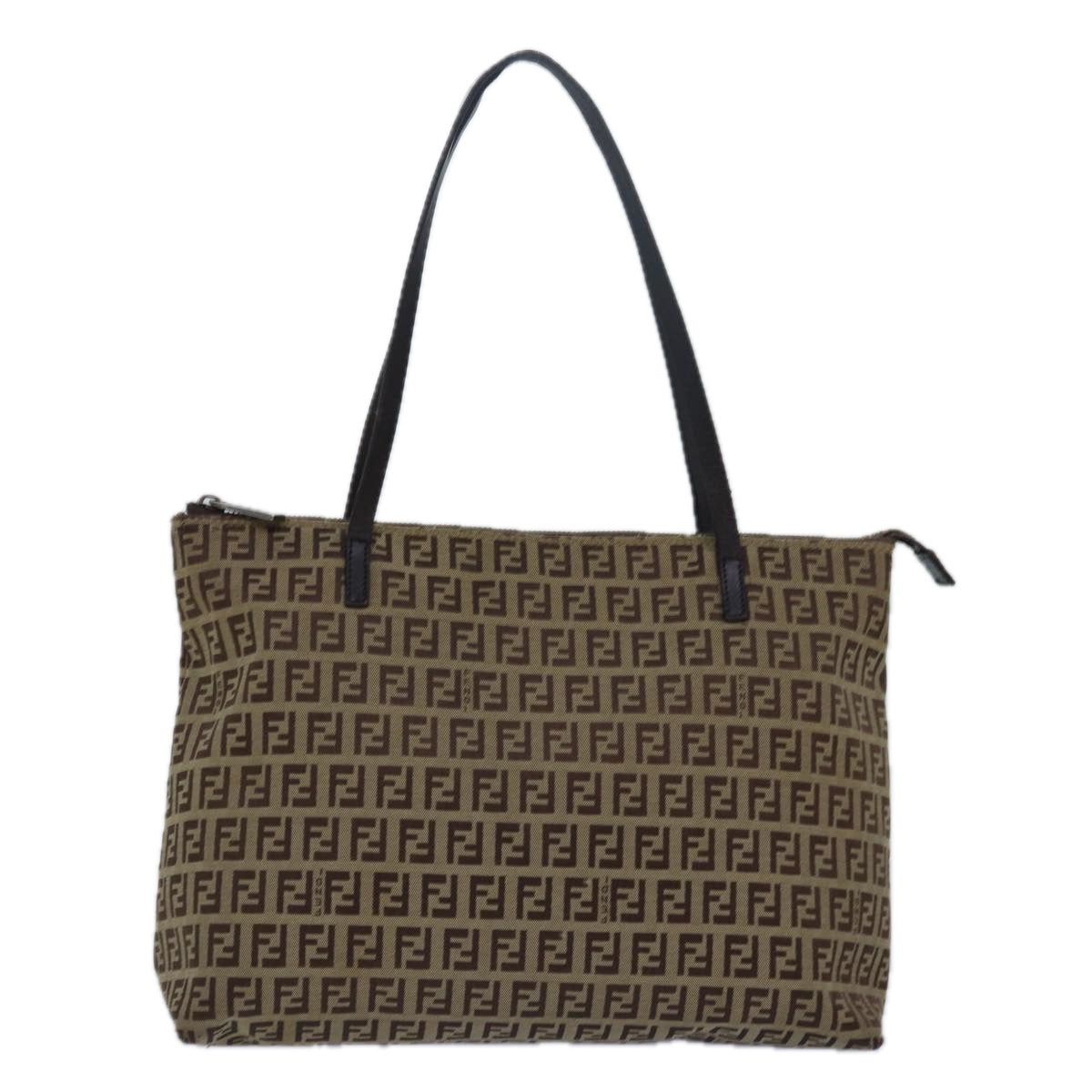 FENDI Zucchino Canvas Tote Bag Brown Blackbs15507