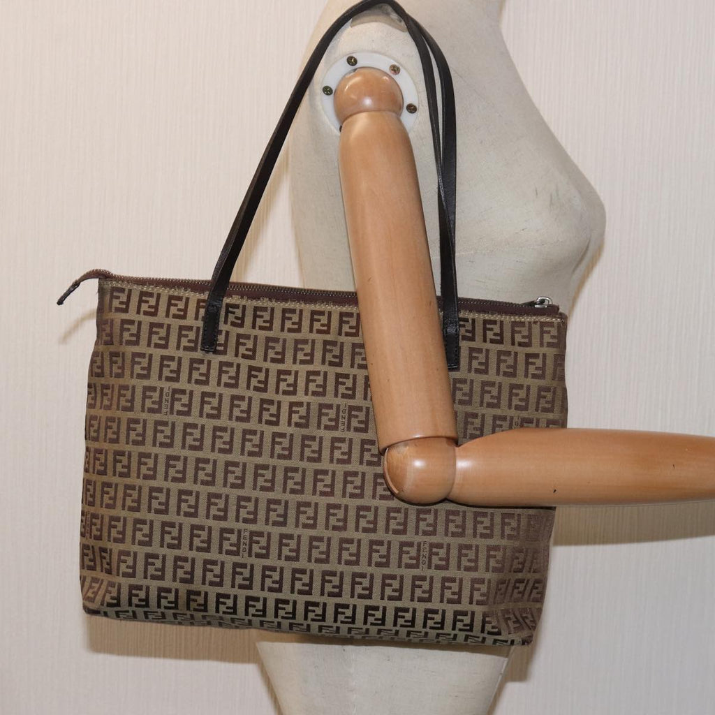 FENDI Zucchino Canvas Tote Bag Brown Blackbs15507