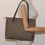 FENDI Zucchino Canvas Tote Bag Brown Blackbs15507