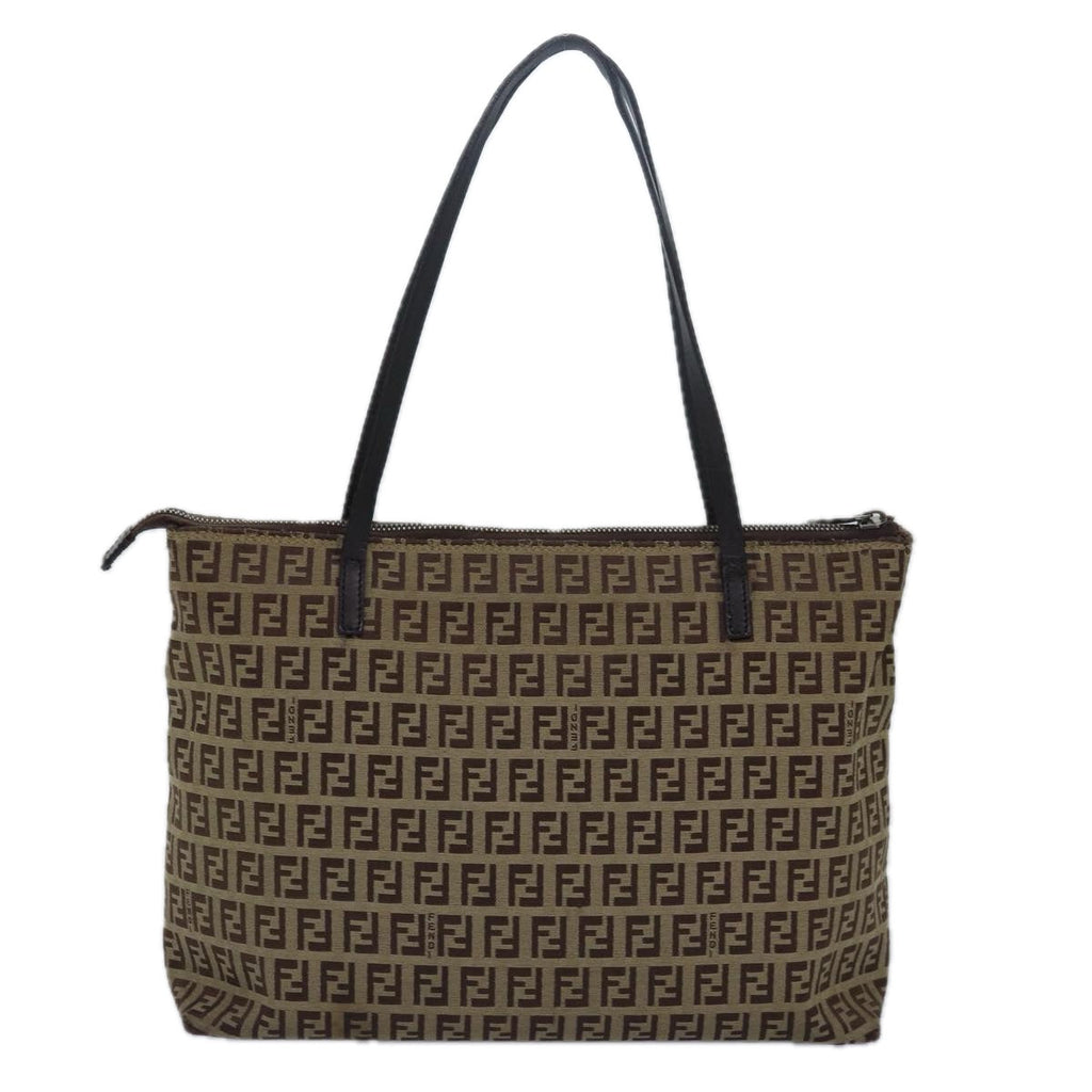 FENDI Zucchino Canvas Tote Bag Brown Blackbs15507