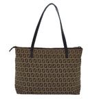 FENDI Zucchino Canvas Tote Bag Brown Blackbs15507