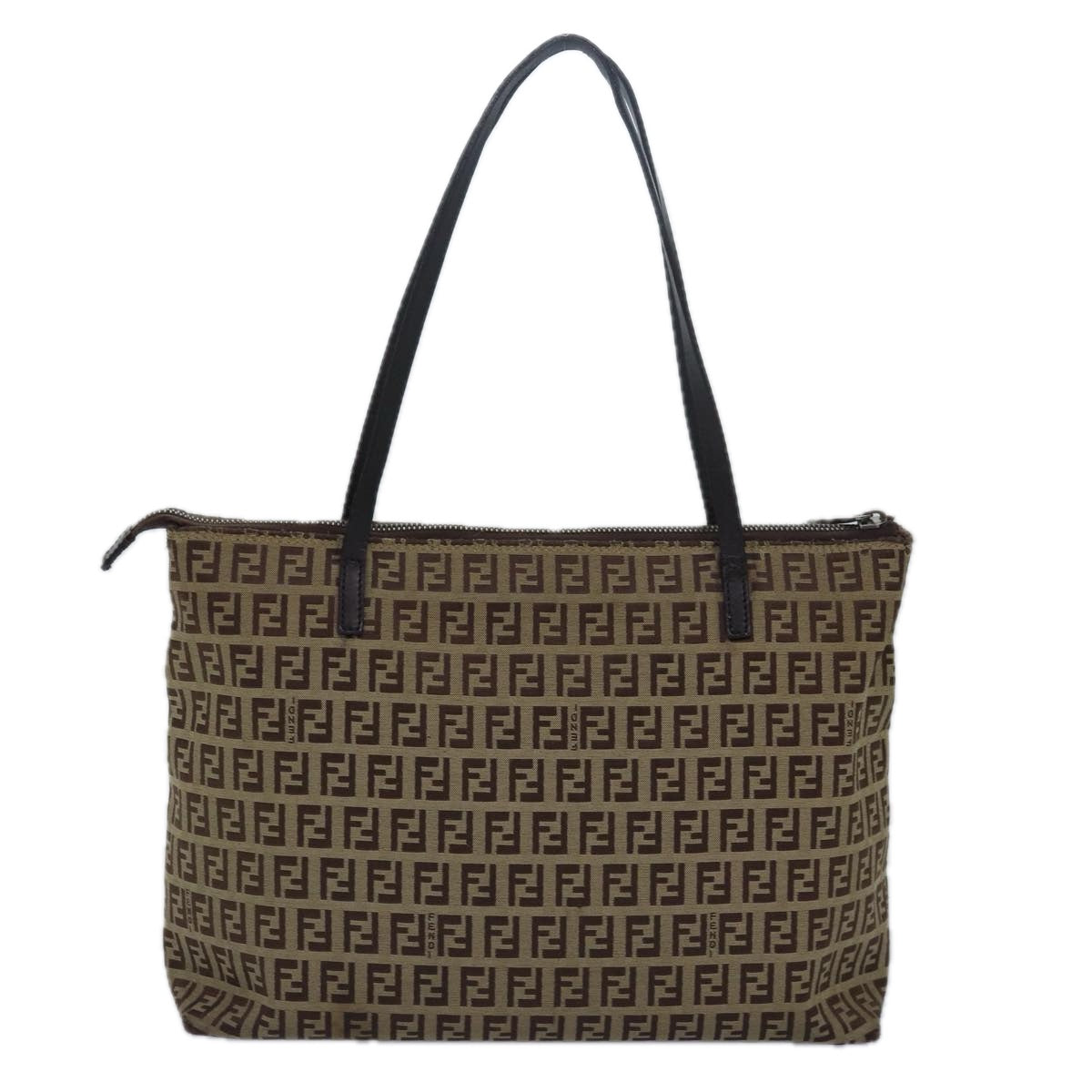 FENDI Zucchino Canvas Tote Bag Brown Blackbs15507