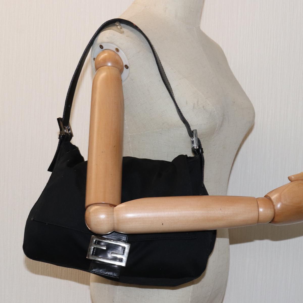 FENDI Mamma Baguette Shoulder Bag Nylon Blackbs15662