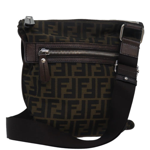 FENDI Zucca Canvas Shoulder Bag Brown Blackbs15715