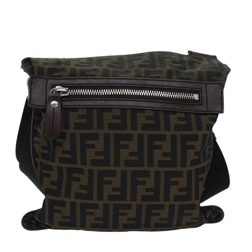 FENDI Zucca Canvas Shoulder Bag Brown Blackbs15715