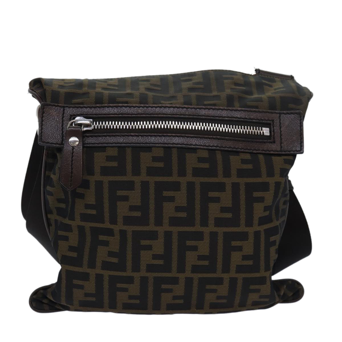FENDI Zucca Canvas Shoulder Bag Brown Blackbs15715