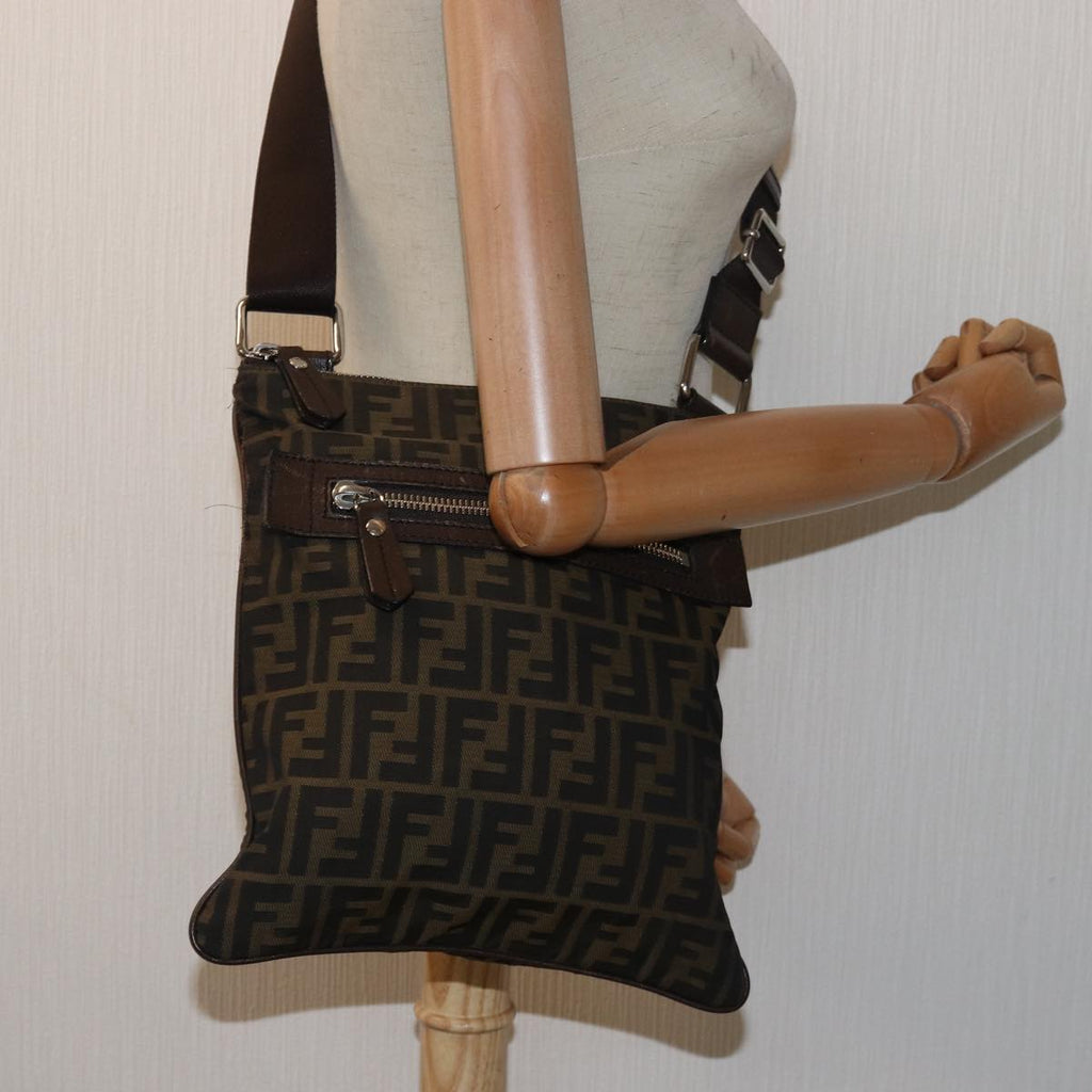 FENDI Zucca Canvas Shoulder Bag Brown Blackbs15715