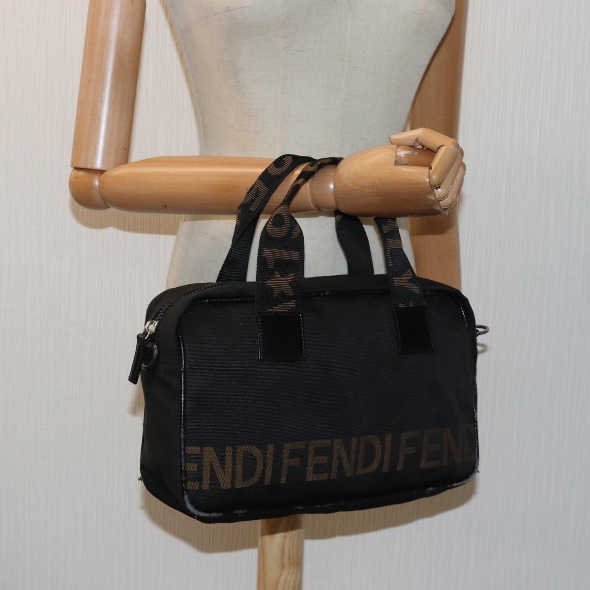 FENDI Hand Bag Canvas Black Brownbs15716