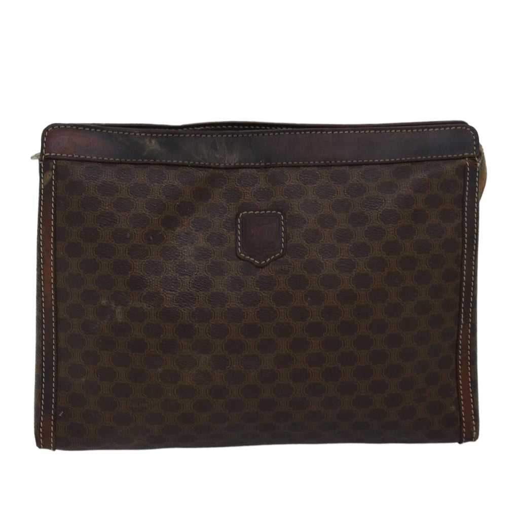 CELINE Macadam Canvas Clutch Bag PVC Leather 2Set Brown Auth bs15845