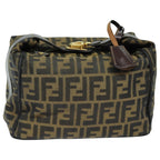 FENDI Zucca Canvas Hand Bag Brown Blackbs15990
