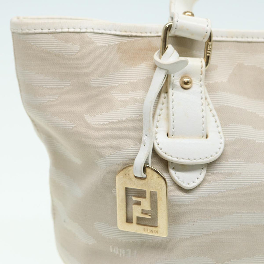 FENDI Hand Bag Canvas Leather Whitebs16007