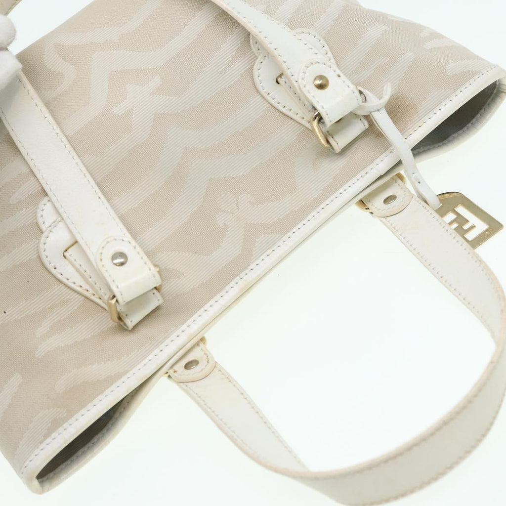 FENDI Hand Bag Canvas Leather Whitebs16007