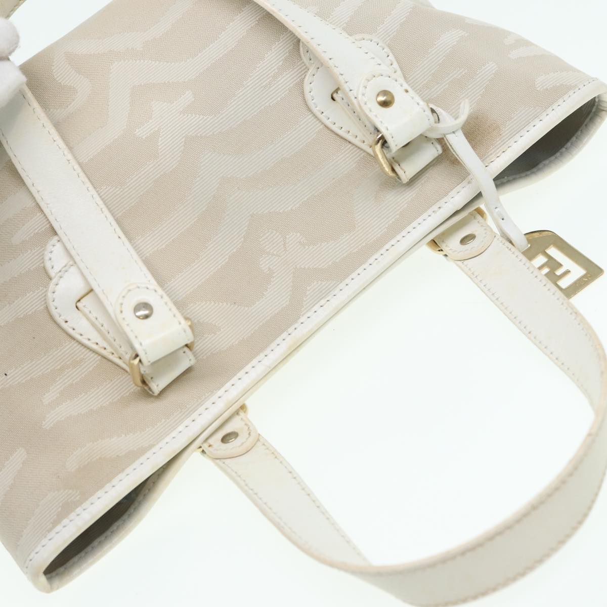 FENDI Hand Bag Canvas Leather Whitebs16007