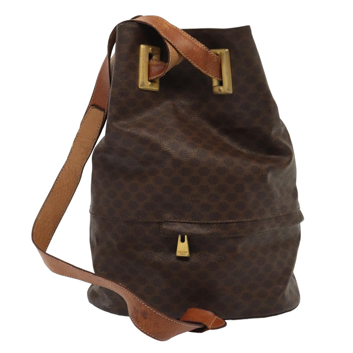 CELINE Macadam Canvas Shoulder Bag PVC Leather Brown Auth bs16095