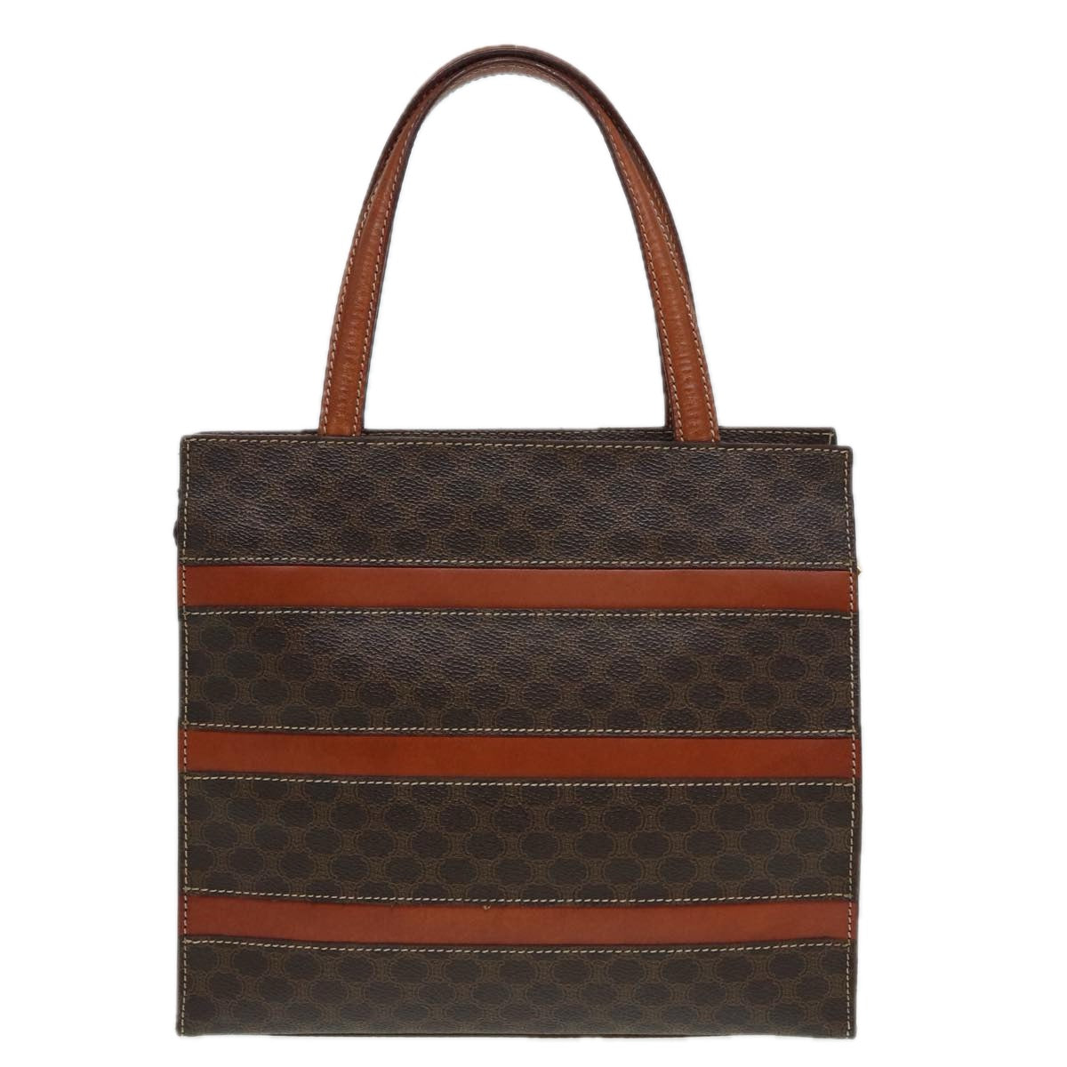 CELINE Macadam Canvas Hand Bag PVC Leather Black Brown Auth bs16151