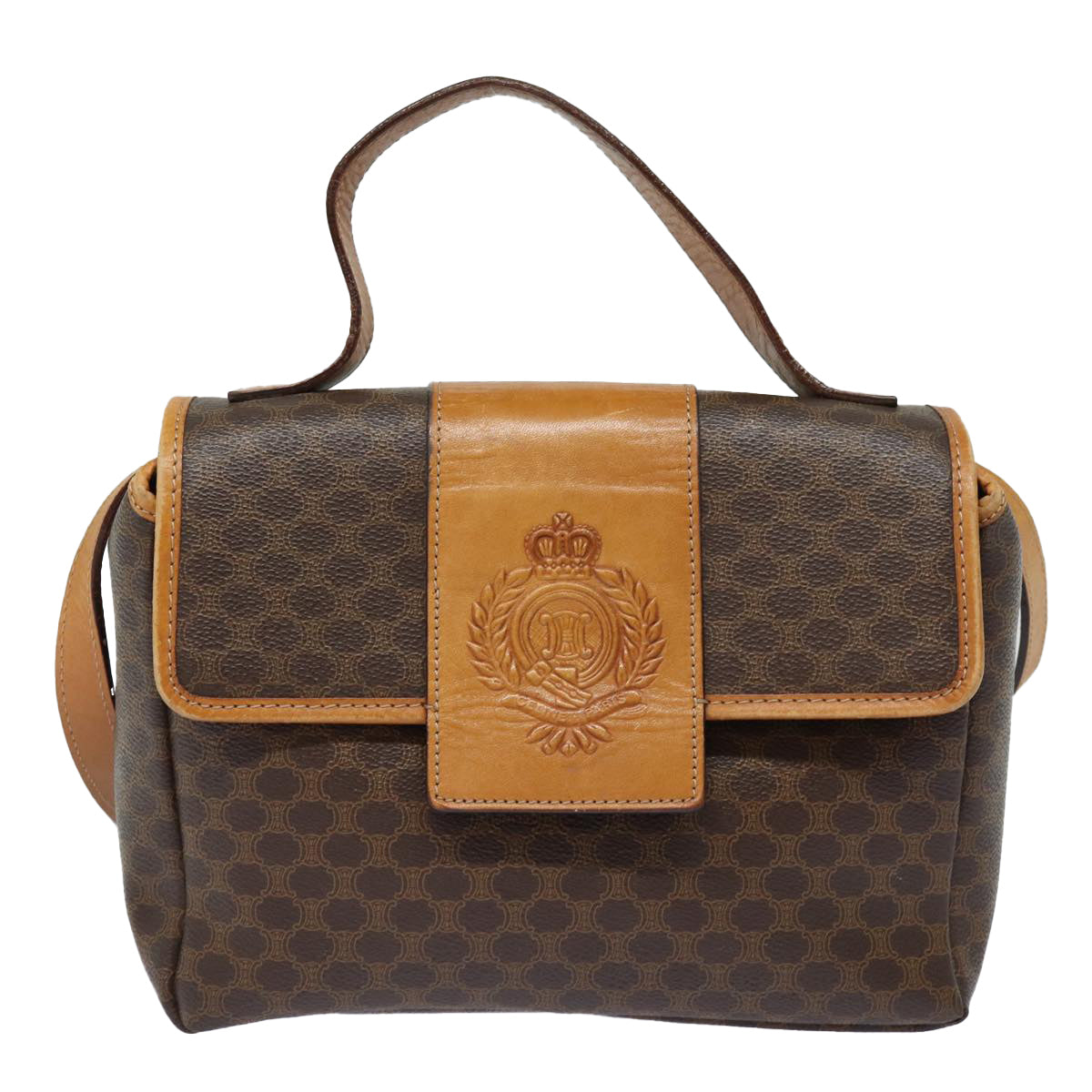 CELINE Macadam Canvas Hand Bag PVC Leather 2way Brown Auth bs16341