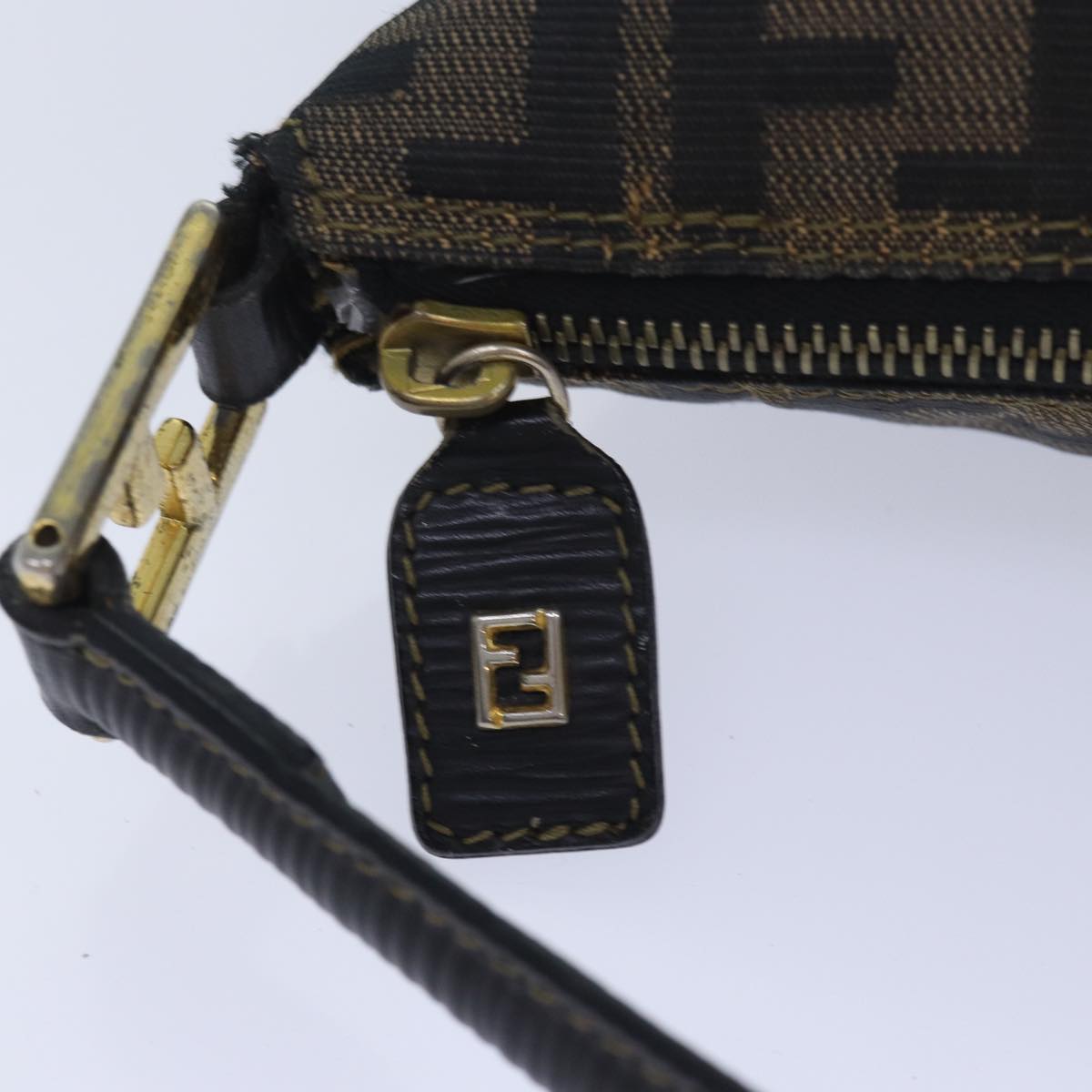 FENDI Zucca Canvas Shoulder Bag Brown Blackbs16397