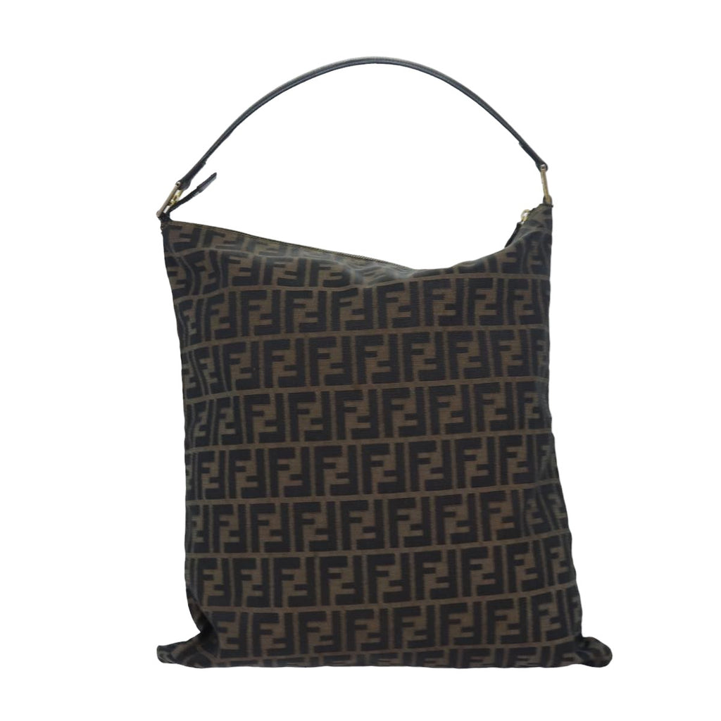 FENDI Zucca Canvas Shoulder Bag Brown Blackbs16397