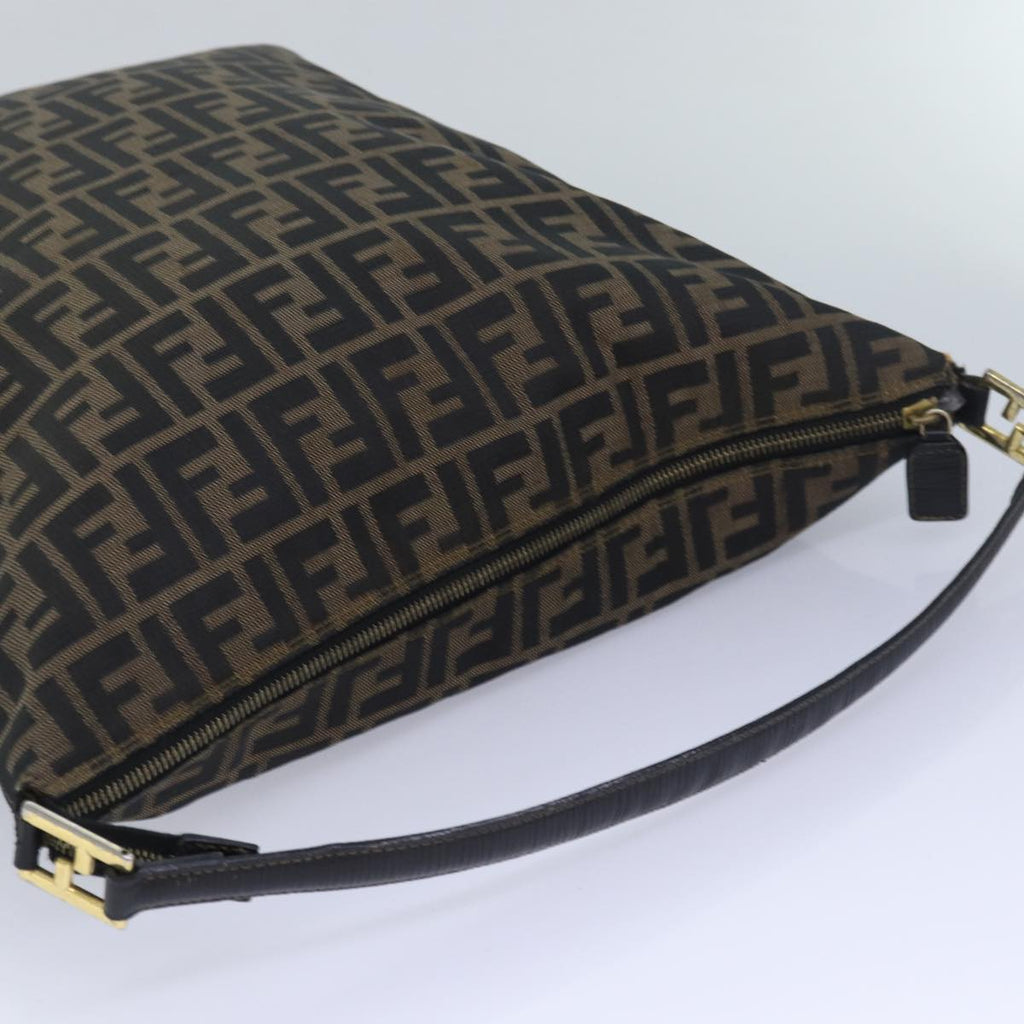 FENDI Zucca Canvas Shoulder Bag Brown Blackbs16397