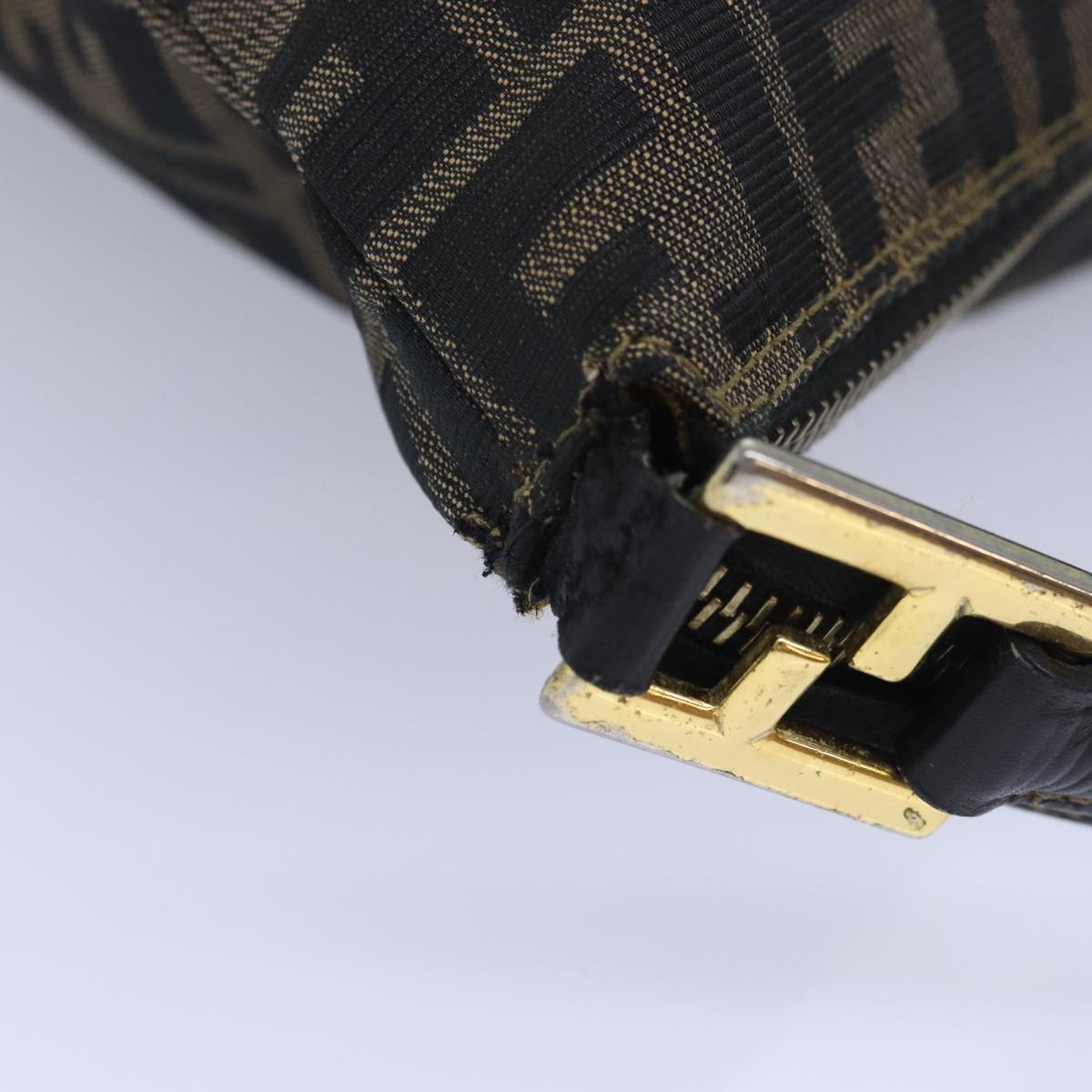 FENDI Zucca Canvas Shoulder Bag Brown Blackbs16397