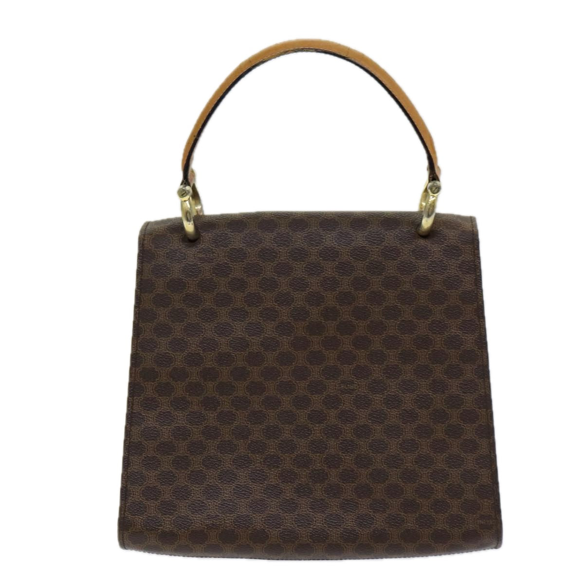 CELINE Macadam Canvas Hand Bag PVC Leather Brown Gold Auth bs16599