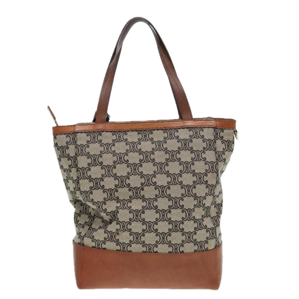 CELINE Paris Macadam Canvas Tote Bag Beige Gold Auth bs16773