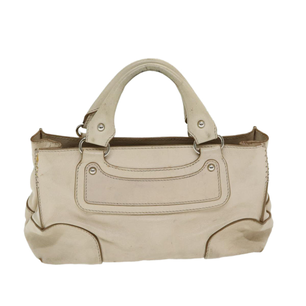 CELINE Boogie bag Hand Bag Leather Beige Silver Auth bs16783