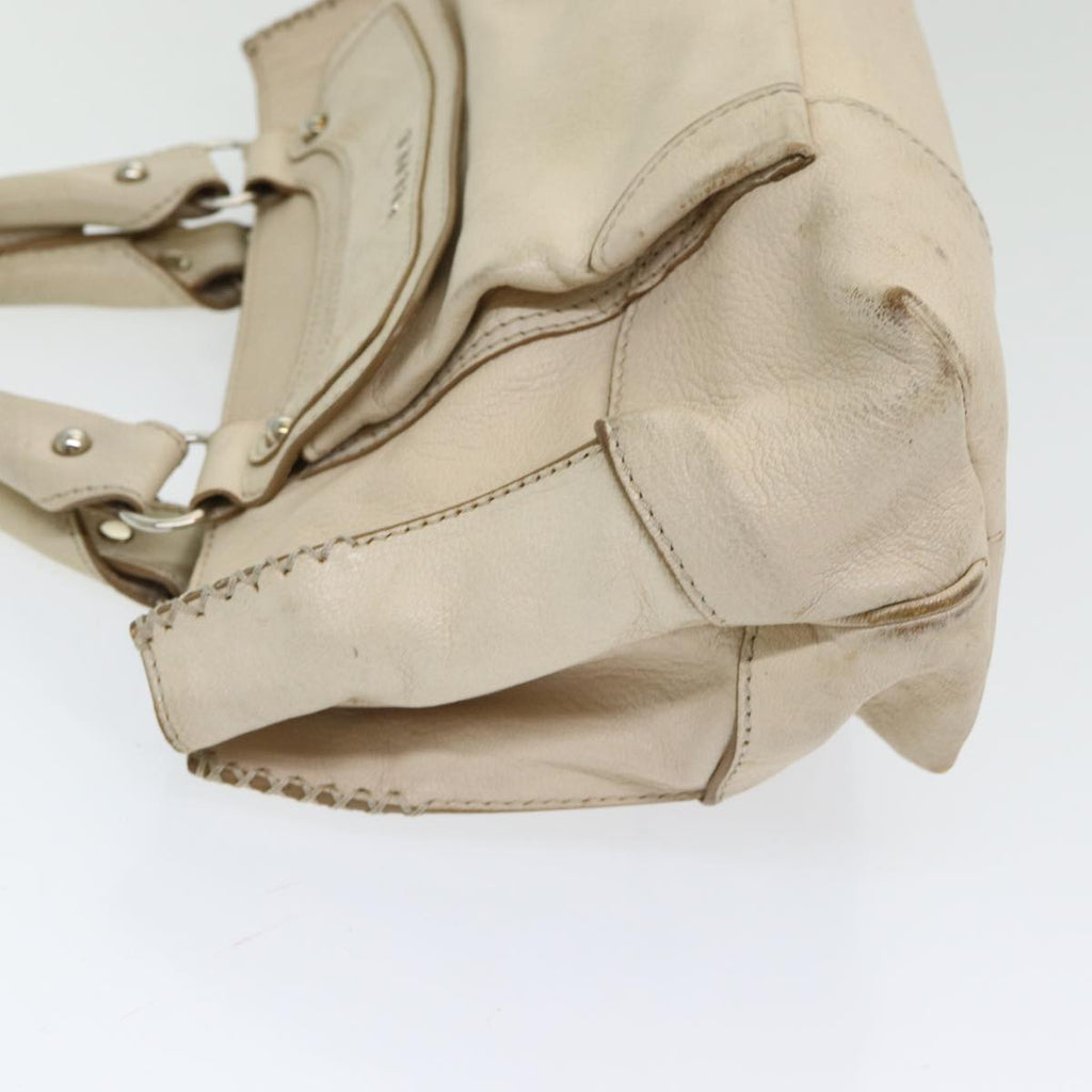 CELINE Boogie bag Hand Bag Leather Beige Silver Auth bs16783