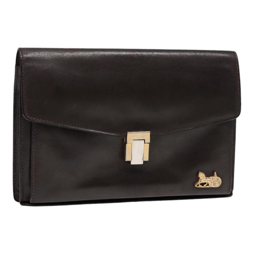 CELINE Clutch Bag Leather Brown Gold Auth bs16841