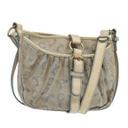 CELINE C Macadam Canvas Shoulder Bag Leather Light Blue White gold Auth bs16956