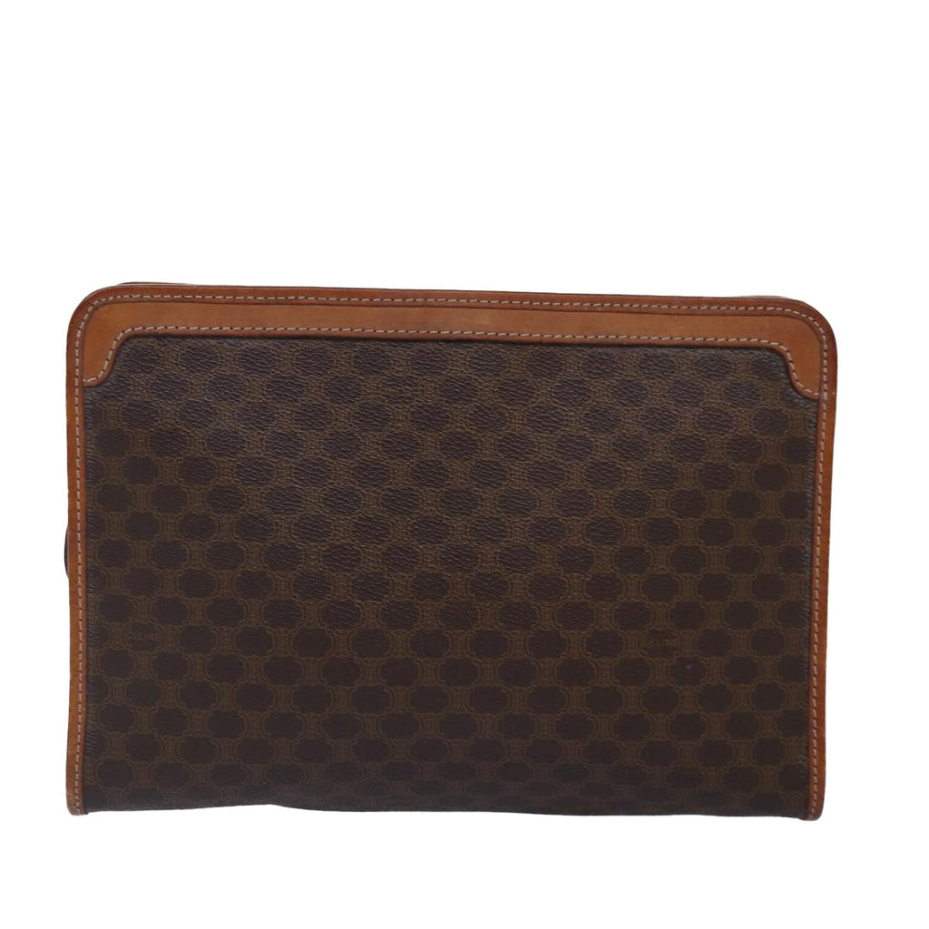 CELINE Macadam Canvas Clutch Bag PVC Leather Brown Gold Auth bs17007