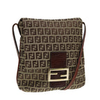 FENDI Zucchino Canvas Shoulder Bag Brown Goldbs17192